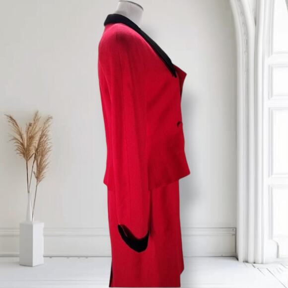 Vintage Bicci Florine Wachter Red Wool Power Suit 10 Jacket Skirt 80s Velvet - Picture 3 of 16